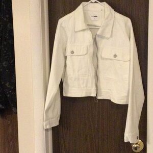 Cropped white denim jacket